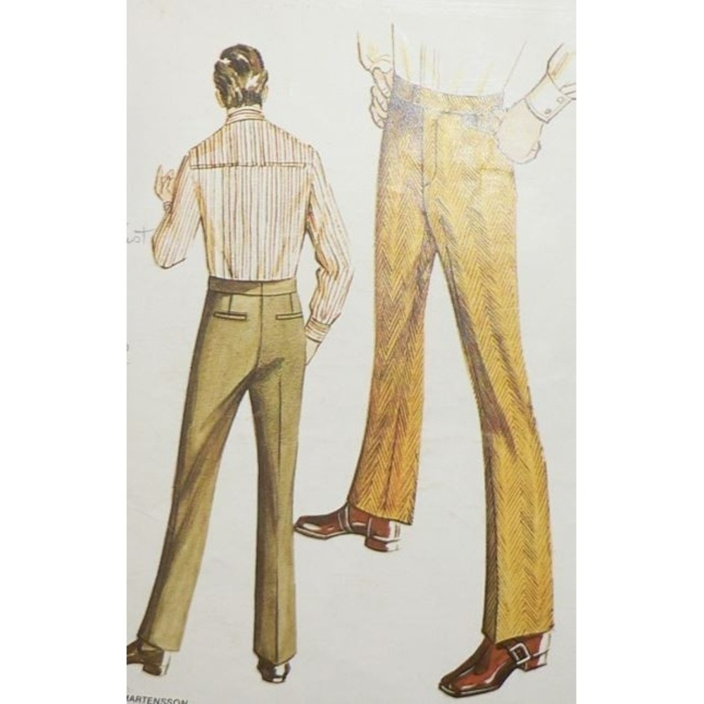 Vintage 1971 Men's Slacks Pants Sewing Pattern Kwik Sew #323 Cut Size 36-38-40